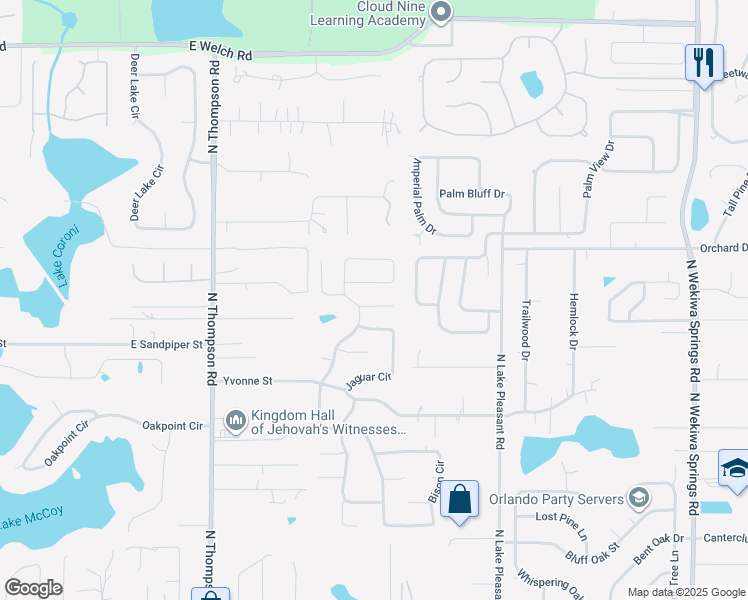 map of restaurants, bars, coffee shops, grocery stores, and more near 1521 Leopard Court in Apopka