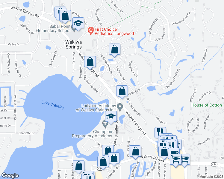 map of restaurants, bars, coffee shops, grocery stores, and more near 499 South Pin Oak Place in Wekiva Springs