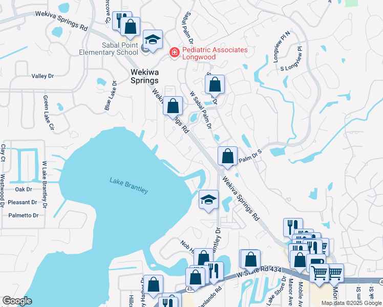 map of restaurants, bars, coffee shops, grocery stores, and more near 2760 Night Hawk Court in Longwood