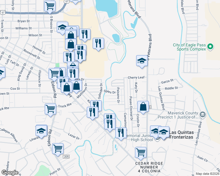 map of restaurants, bars, coffee shops, grocery stores, and more near 1184 Stephanie Drive in Eagle Pass