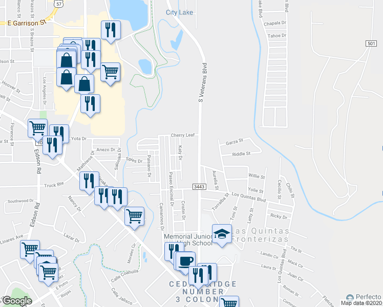 map of restaurants, bars, coffee shops, grocery stores, and more near 1593 South Veterans Boulevard in Eagle Pass