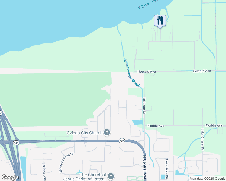 map of restaurants, bars, coffee shops, grocery stores, and more near 1622 Wrentham Court in Winter Springs