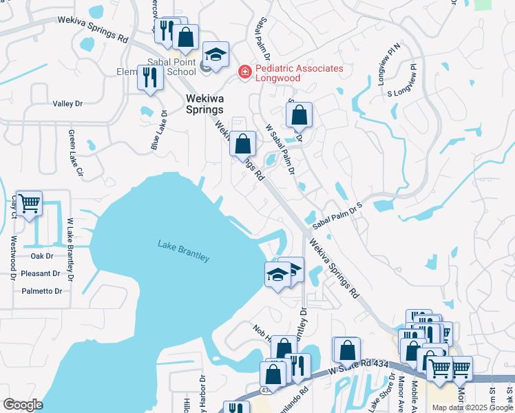 map of restaurants, bars, coffee shops, grocery stores, and more near 2760 Night Hawk Court in Longwood