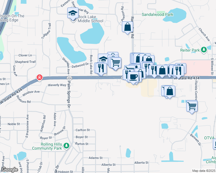 map of restaurants, bars, coffee shops, grocery stores, and more near 141 Fountain Court in Longwood