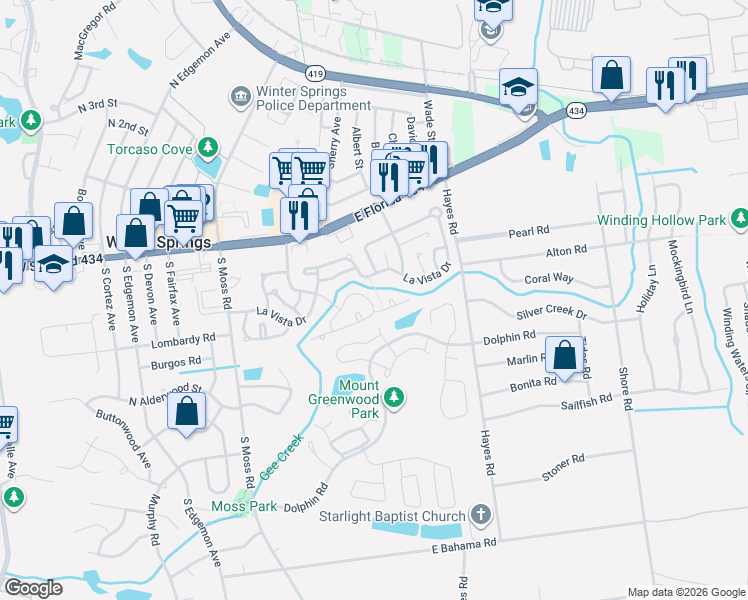 map of restaurants, bars, coffee shops, grocery stores, and more near 335 Casa Grande Court in Casselberry