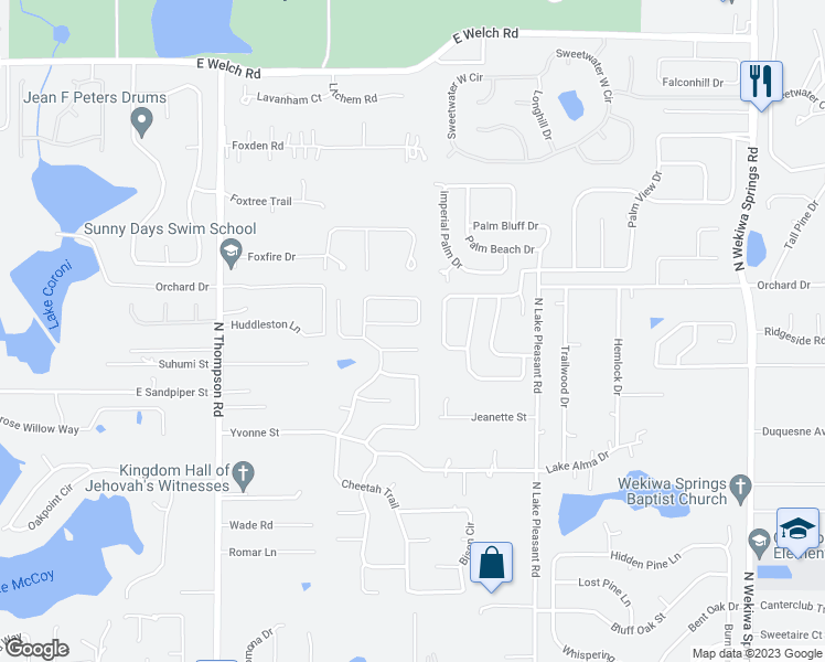 map of restaurants, bars, coffee shops, grocery stores, and more near 1548 Silver Fox Circle in Apopka