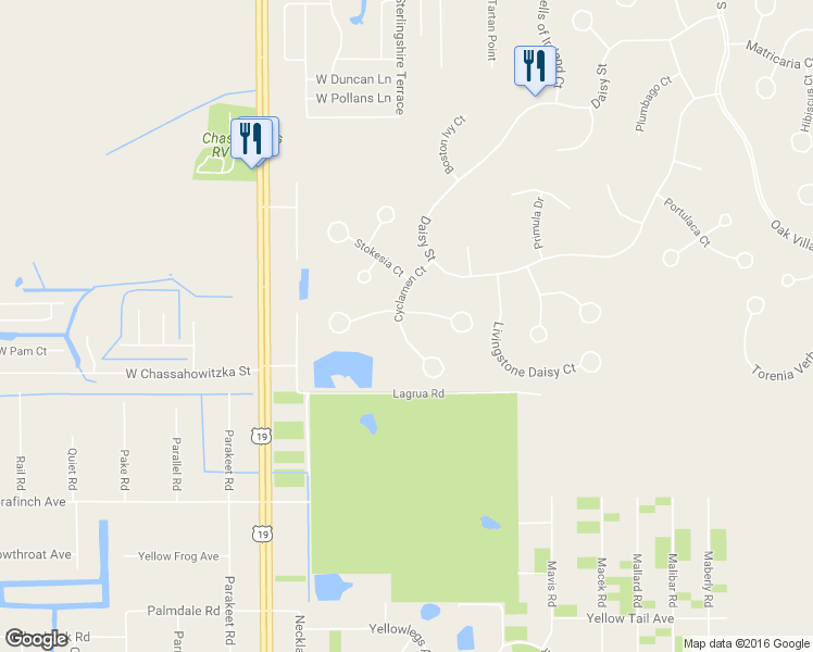 map of restaurants, bars, coffee shops, grocery stores, and more near 19 Cyclamen Court in Homosassa