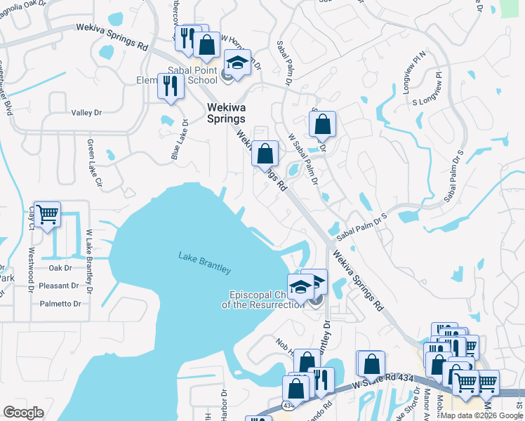 map of restaurants, bars, coffee shops, grocery stores, and more near 326 North Shadowbay Boulevard in Longwood