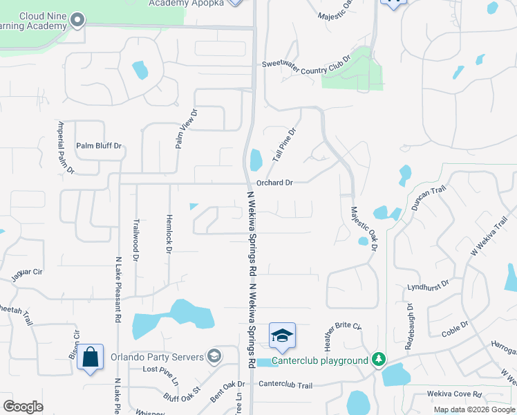 map of restaurants, bars, coffee shops, grocery stores, and more near 2030 Majestic Woods Boulevard in Apopka