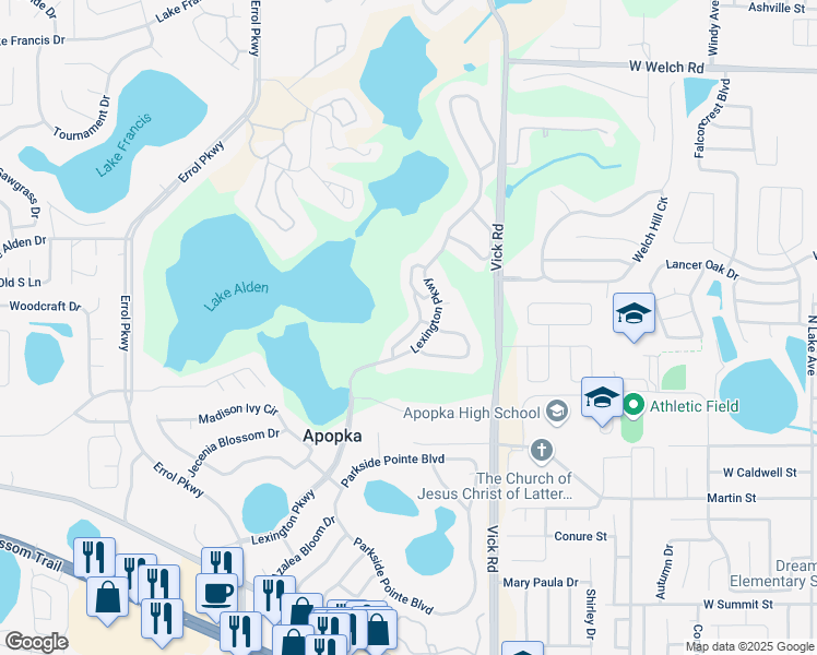 map of restaurants, bars, coffee shops, grocery stores, and more near 830 Loch Calder in Apopka