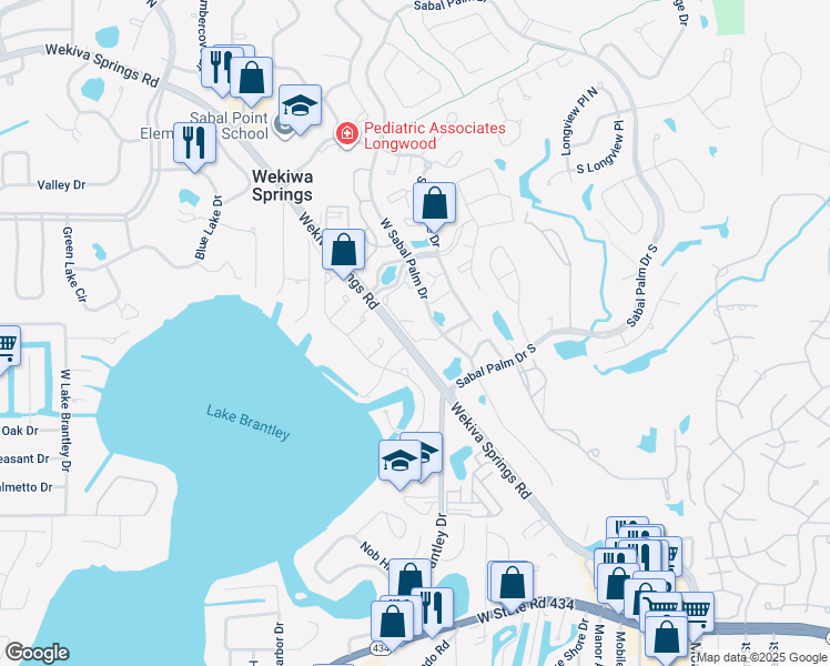 map of restaurants, bars, coffee shops, grocery stores, and more near 525 Wekiva Springs Road in Longwood