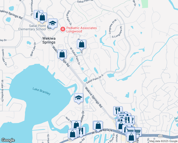 map of restaurants, bars, coffee shops, grocery stores, and more near 3316 Clubside Drive in Longwood