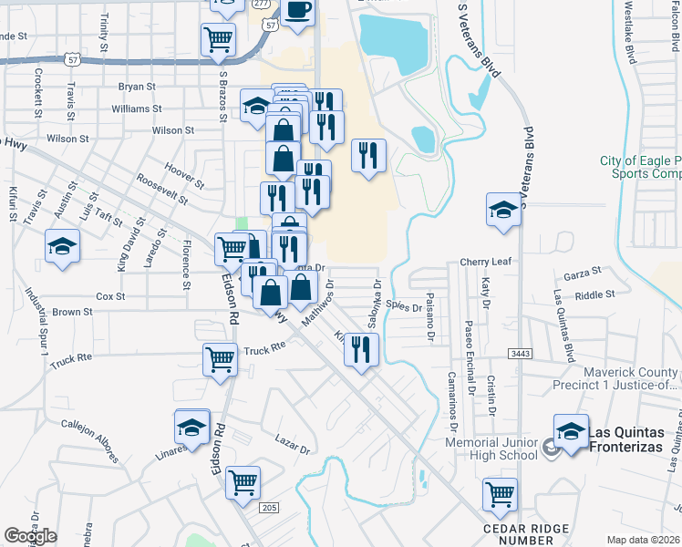 map of restaurants, bars, coffee shops, grocery stores, and more near 1009 Yota Drive in Eagle Pass