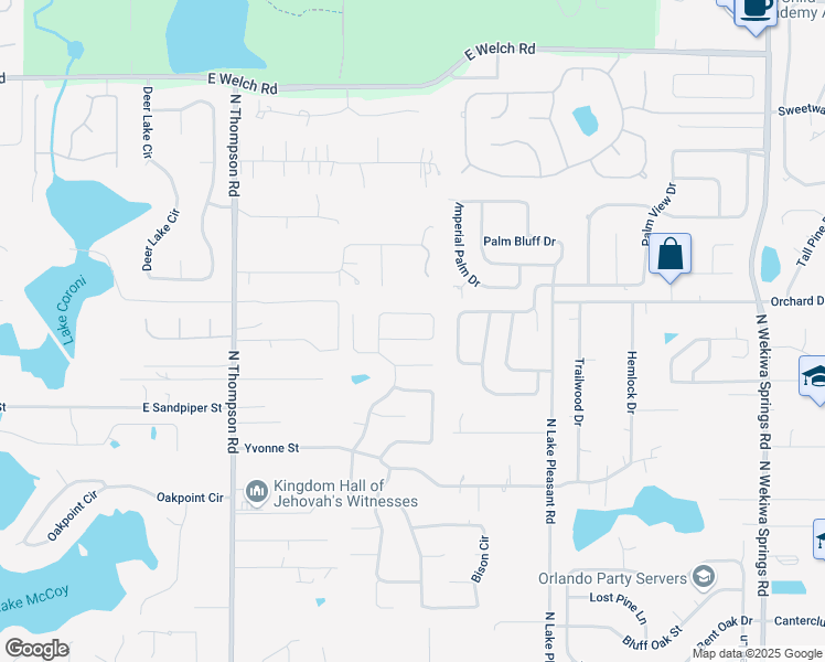 map of restaurants, bars, coffee shops, grocery stores, and more near 1634 Silver Fox Circle in Apopka