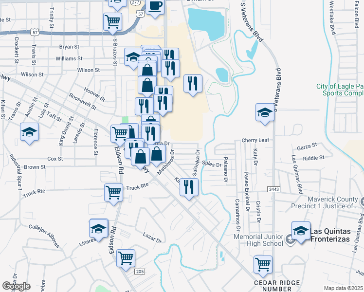 map of restaurants, bars, coffee shops, grocery stores, and more near 1009 Yota Drive in Eagle Pass
