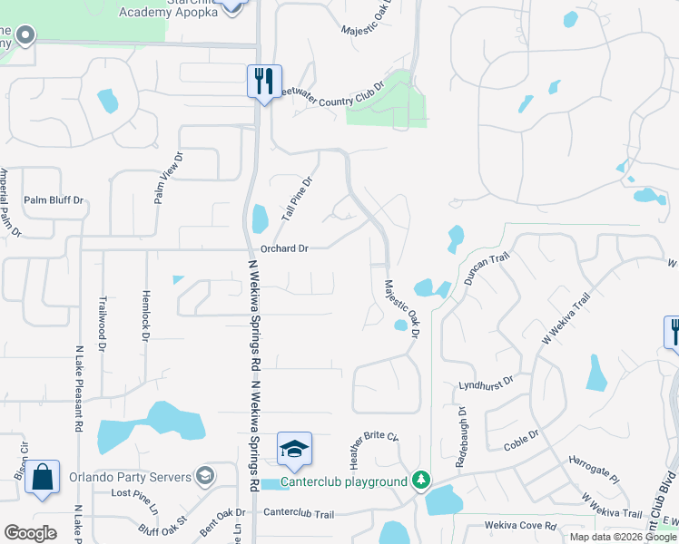 map of restaurants, bars, coffee shops, grocery stores, and more near 935 Ridgeside Court in Apopka