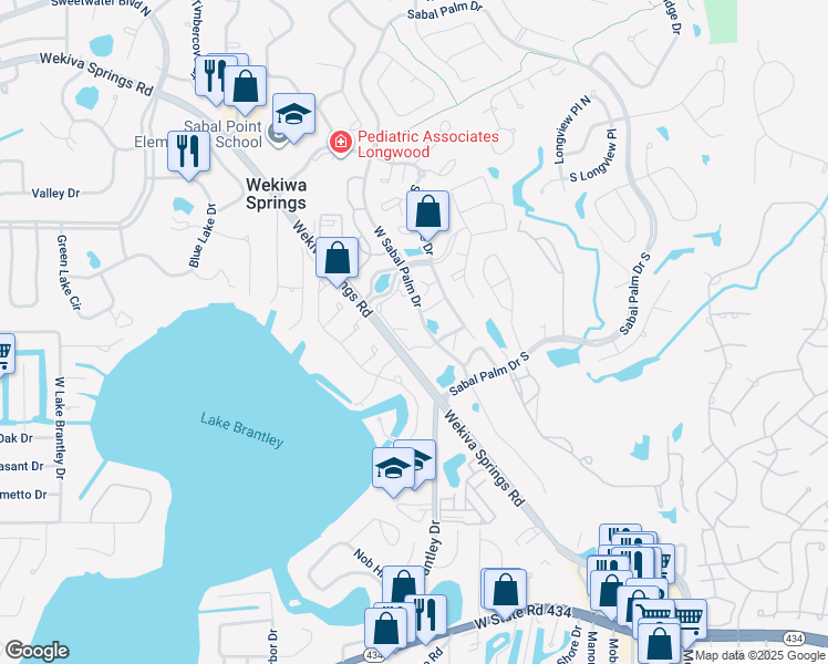 map of restaurants, bars, coffee shops, grocery stores, and more near Unnamed Road in Wekiwa Springs