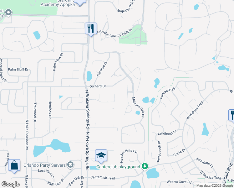map of restaurants, bars, coffee shops, grocery stores, and more near 935 Ridgeside Court in Apopka