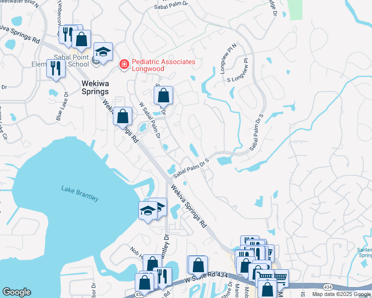 map of restaurants, bars, coffee shops, grocery stores, and more near 3206 Clubside Drive in Longwood