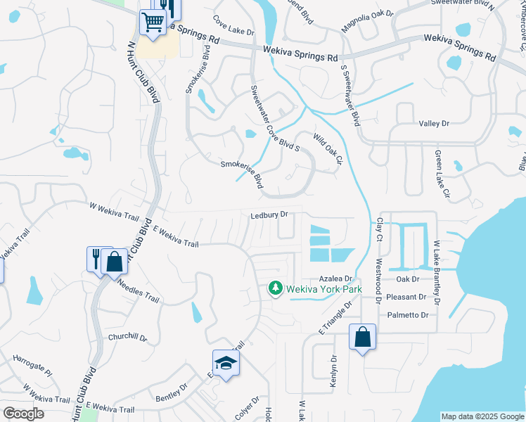 map of restaurants, bars, coffee shops, grocery stores, and more near 122 Ledbury Drive in Longwood