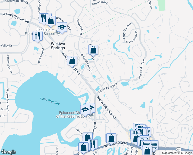 map of restaurants, bars, coffee shops, grocery stores, and more near 1303 Clubside Drive in Longwood