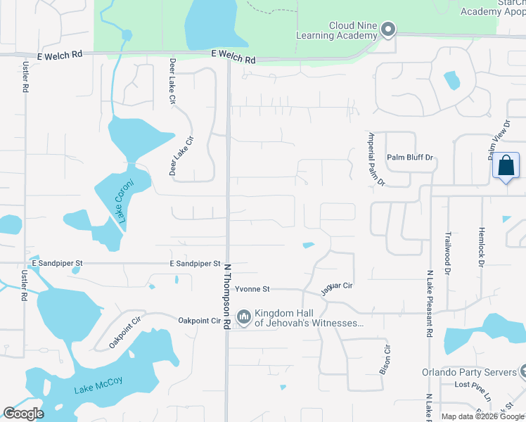 map of restaurants, bars, coffee shops, grocery stores, and more near 1190 Jeff Drive in Apopka