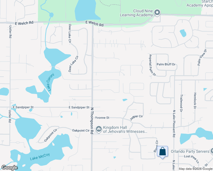 map of restaurants, bars, coffee shops, grocery stores, and more near 1190 Jeff Drive in Apopka