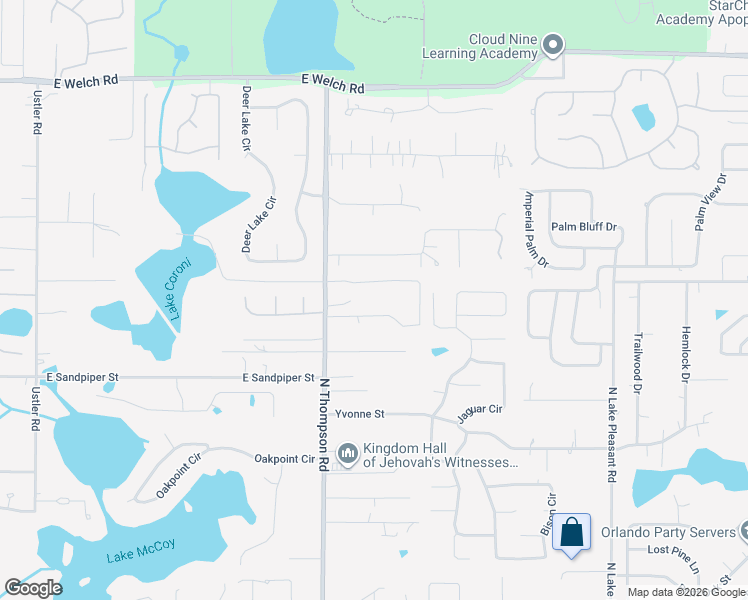 map of restaurants, bars, coffee shops, grocery stores, and more near 1190 Jeff Drive in Apopka