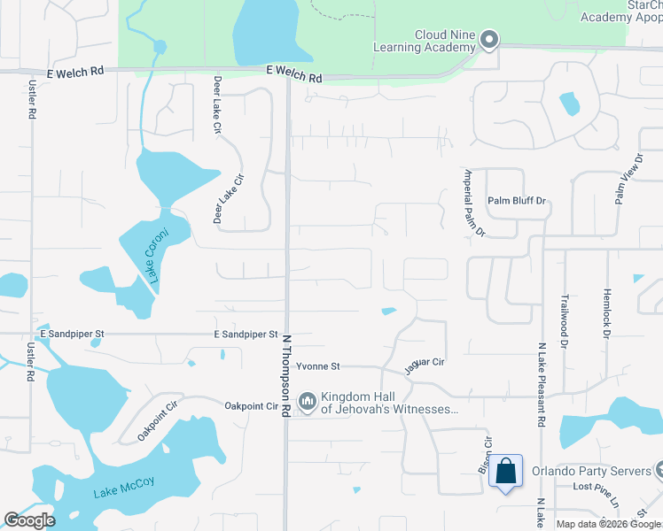 map of restaurants, bars, coffee shops, grocery stores, and more near 1190 Jeff Drive in Apopka
