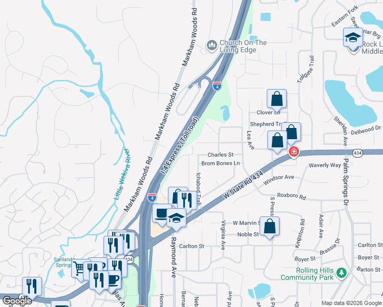 map of restaurants, bars, coffee shops, grocery stores, and more near 132 Charles Street in Longwood