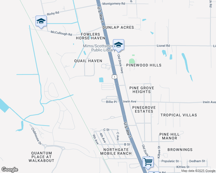map of restaurants, bars, coffee shops, grocery stores, and more near 3550 U.S. 1 in Mims