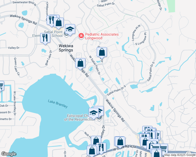 map of restaurants, bars, coffee shops, grocery stores, and more near 482 North Pin Oak Place in Longwood