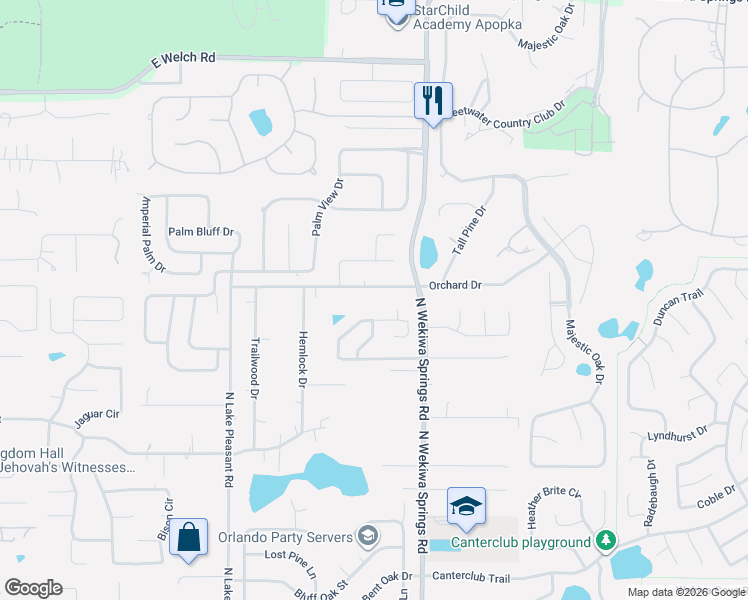 map of restaurants, bars, coffee shops, grocery stores, and more near 2218 Orchard Drive in Apopka