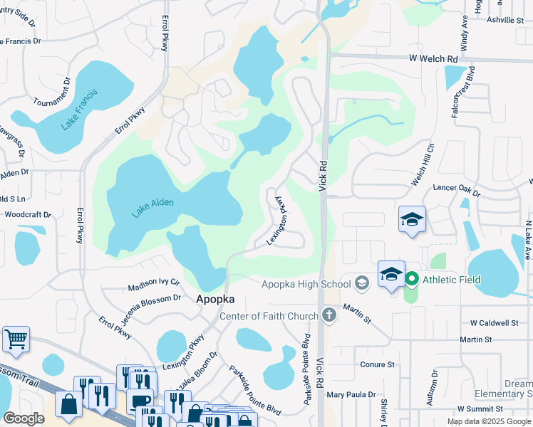 map of restaurants, bars, coffee shops, grocery stores, and more near 930 Loch Carron Drive in Apopka