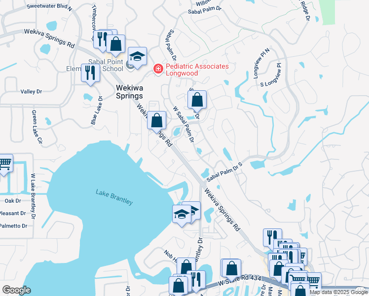 map of restaurants, bars, coffee shops, grocery stores, and more near 486 North Pin Oak Place in Longwood