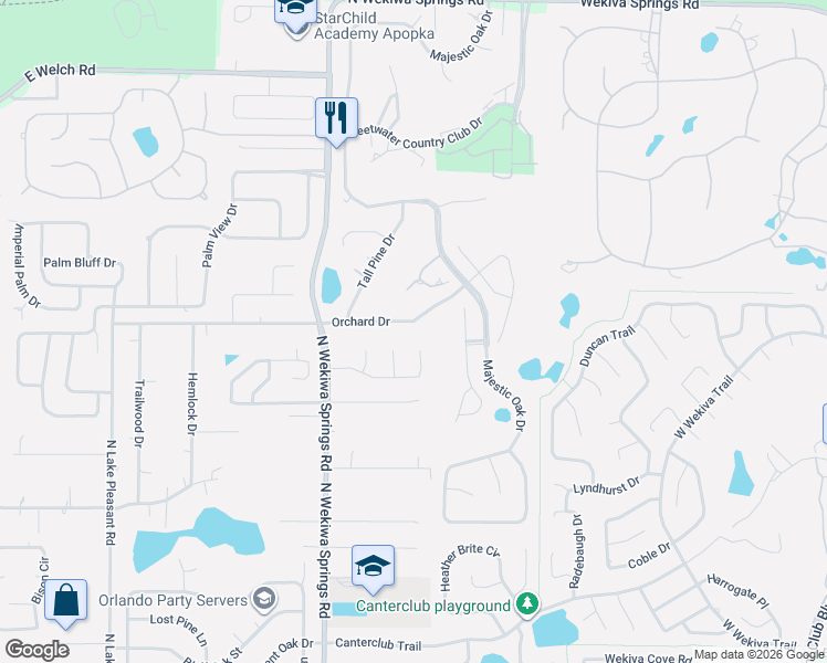map of restaurants, bars, coffee shops, grocery stores, and more near 2426 Orchard Drive in Apopka