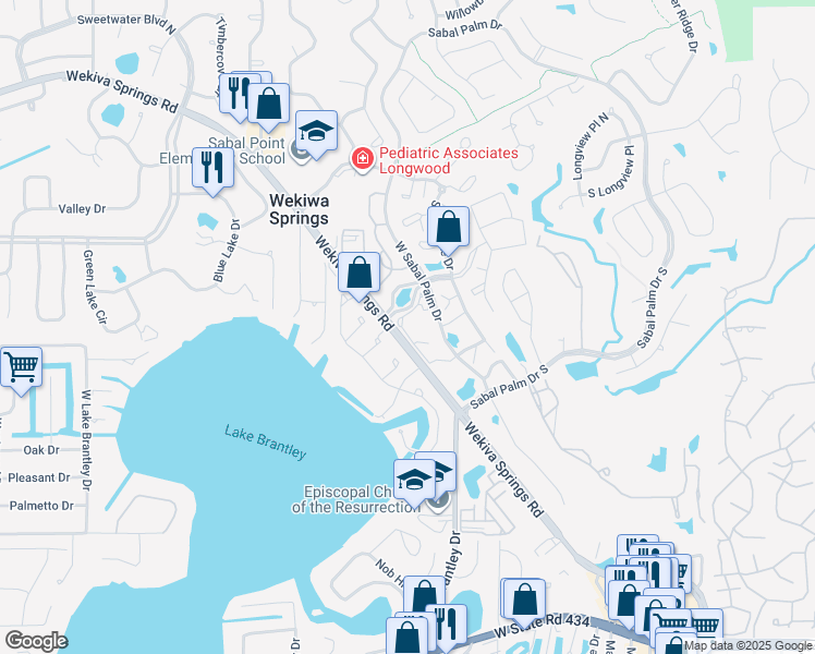 map of restaurants, bars, coffee shops, grocery stores, and more near Unnamed Road in Wekiwa Springs