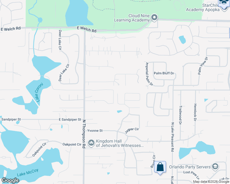 map of restaurants, bars, coffee shops, grocery stores, and more near 1080 Grizzly Court in Apopka