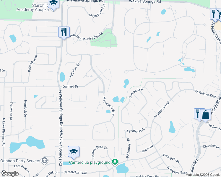 map of restaurants, bars, coffee shops, grocery stores, and more near 2751 Orchard Drive in Apopka