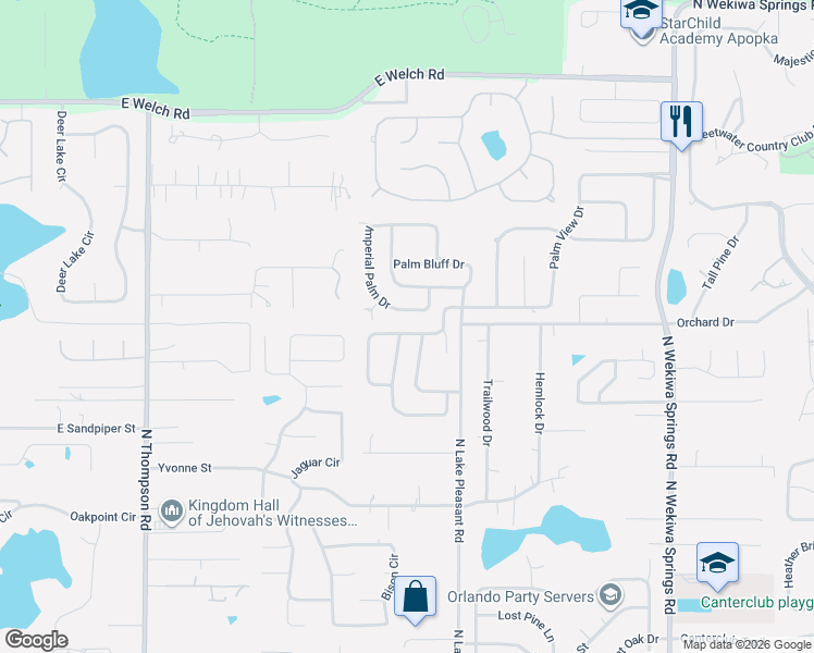 map of restaurants, bars, coffee shops, grocery stores, and more near 841 Swaying Palm Drive in Apopka