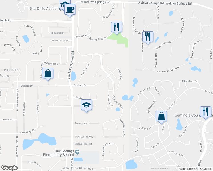 map of restaurants, bars, coffee shops, grocery stores, and more near 1020 Golf Valley Drive in Apopka