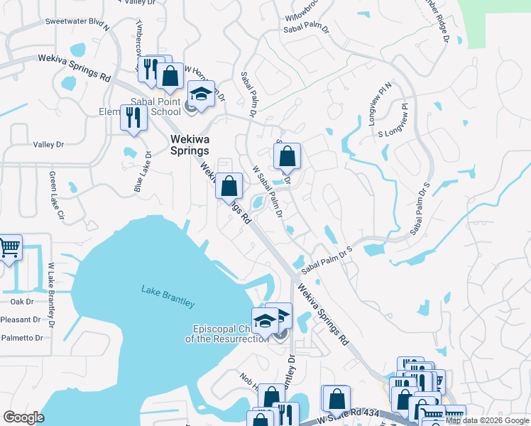map of restaurants, bars, coffee shops, grocery stores, and more near 494 North Pin Oak Place in Longwood