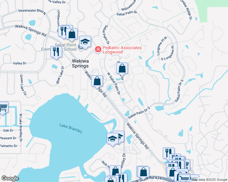 map of restaurants, bars, coffee shops, grocery stores, and more near 8201 Olympia Court in Longwood
