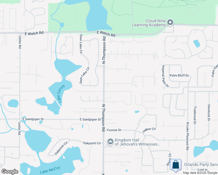 map of restaurants, bars, coffee shops, grocery stores, and more near 1225 Foxfire Drive in Apopka