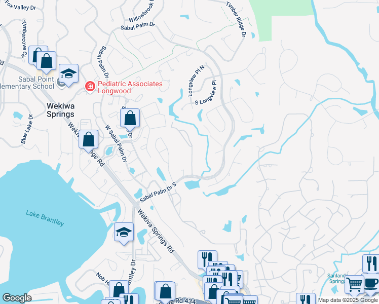 map of restaurants, bars, coffee shops, grocery stores, and more near 412 Summit Ridge Place in Longwood