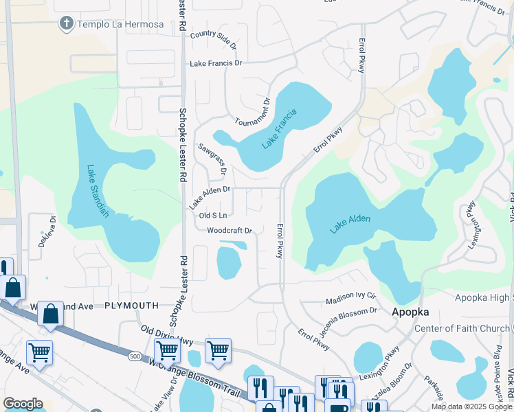 map of restaurants, bars, coffee shops, grocery stores, and more near 1918 Abbington Street in Apopka