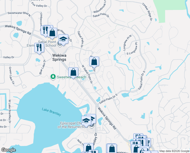 map of restaurants, bars, coffee shops, grocery stores, and more near 5304 Clubside Drive in Longwood