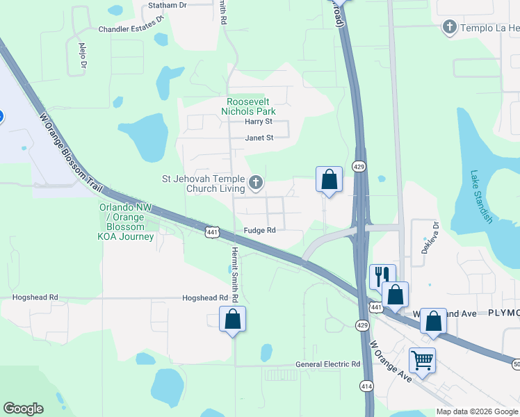 map of restaurants, bars, coffee shops, grocery stores, and more near 3411 Warren Sapp Drive in Apopka