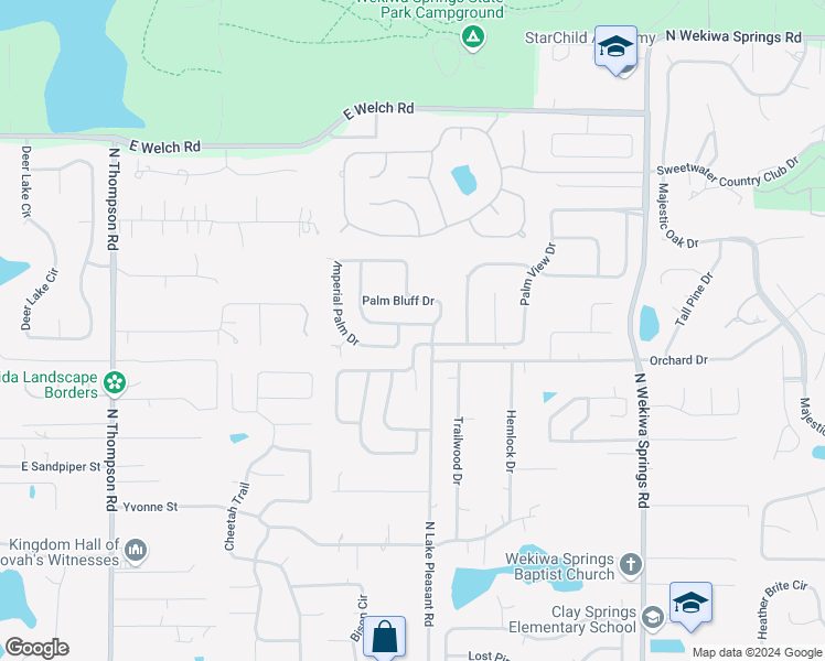 map of restaurants, bars, coffee shops, grocery stores, and more near 1710 Palm Beach Drive in Apopka