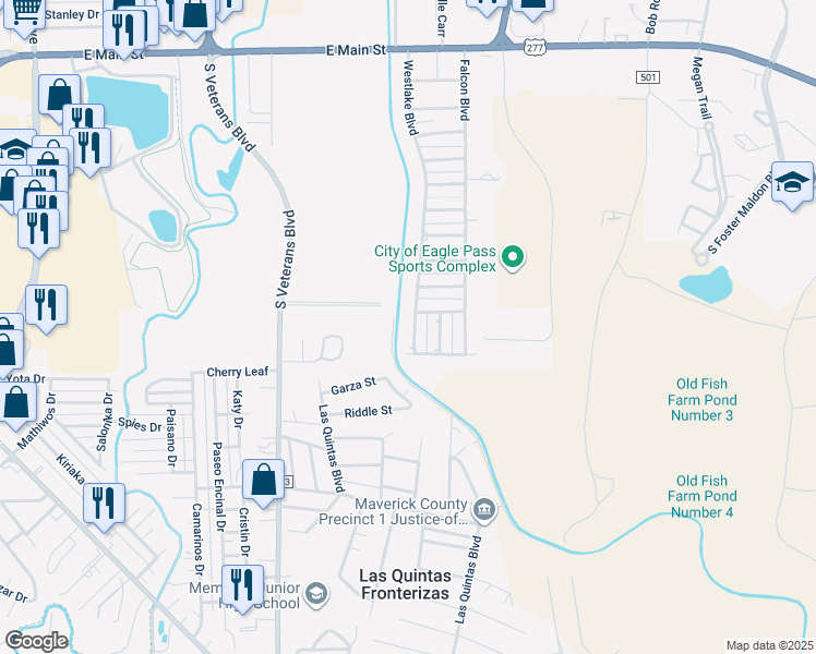 map of restaurants, bars, coffee shops, grocery stores, and more near 537 Westlake Blvd in Eagle Pass